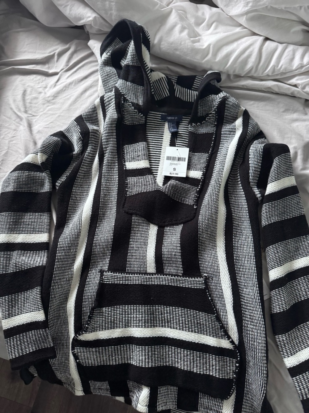 Forever 21 Black & White Striped V-Neck BAJA hoody UNISEX
